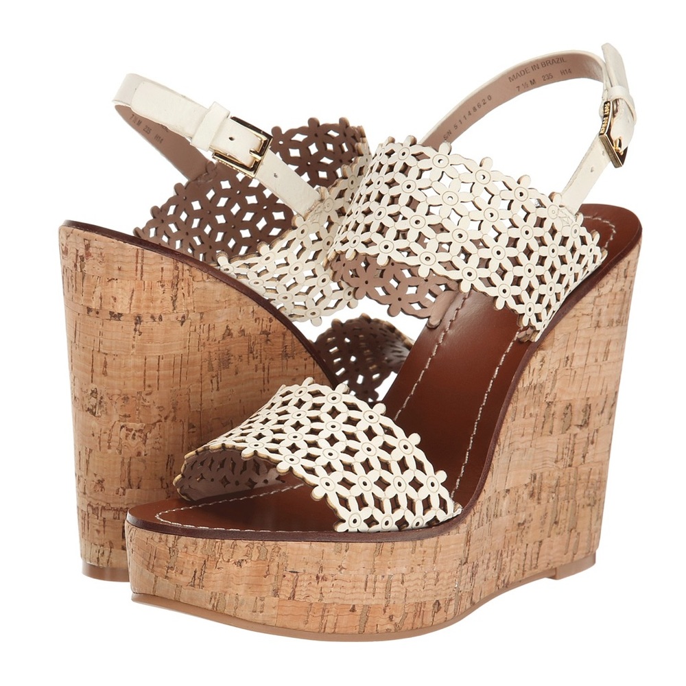 Tory Burch laser-cut Leather Flower wedges
